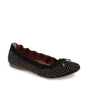 Tamaris NEW Ballerinas Flats Metallic Studs Shoe BLACK Suede Leather Womens 7.5